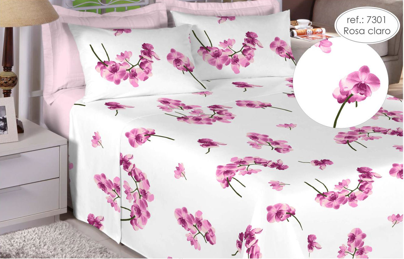 Jogo de cama king premium 200 fios 100% algodão rosa claro 7301 - Estamparia