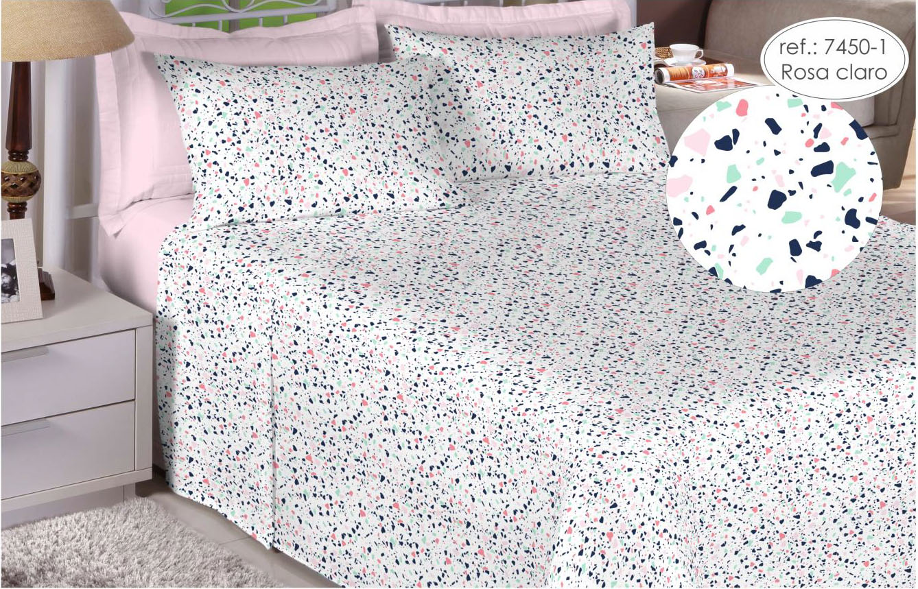 Jogo de cama queen premium 180 fios 100% algodão rosa claro 7450-1 - Estamparia