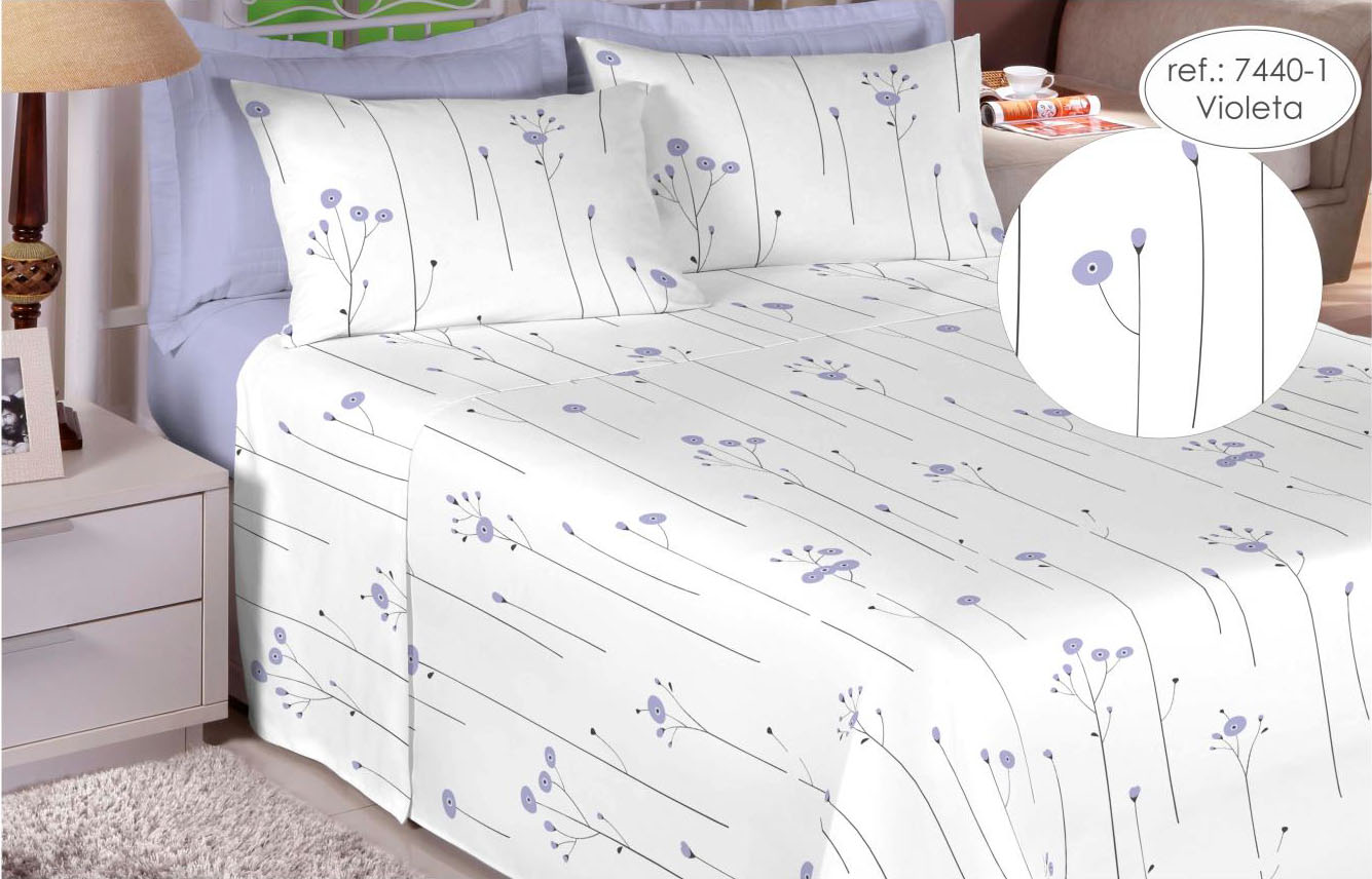 Jogo de cama queen premium 200 fios 100% algodão violeta 7440-1 - Estamparia