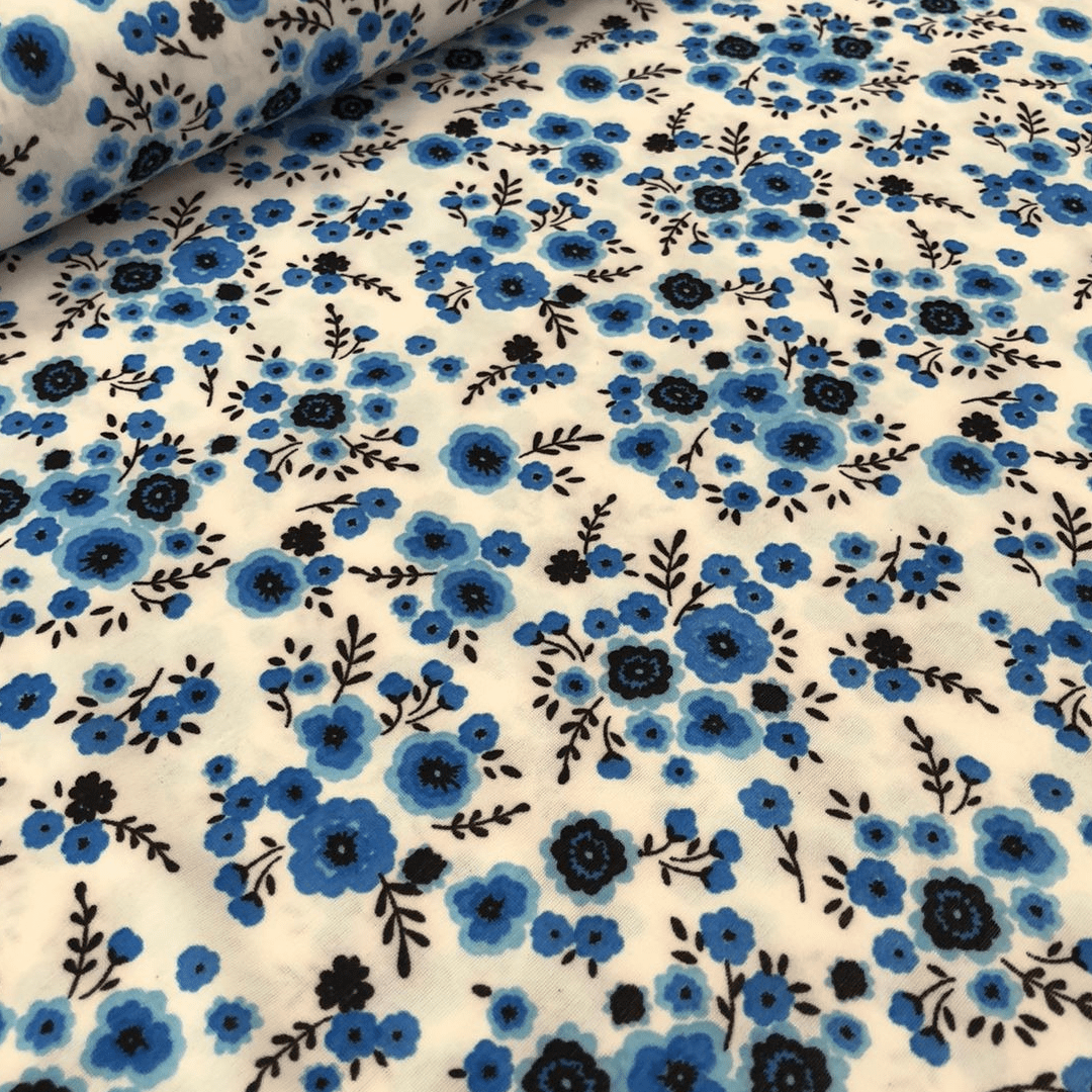 Tecido liganete estampado Floral miúdo azul