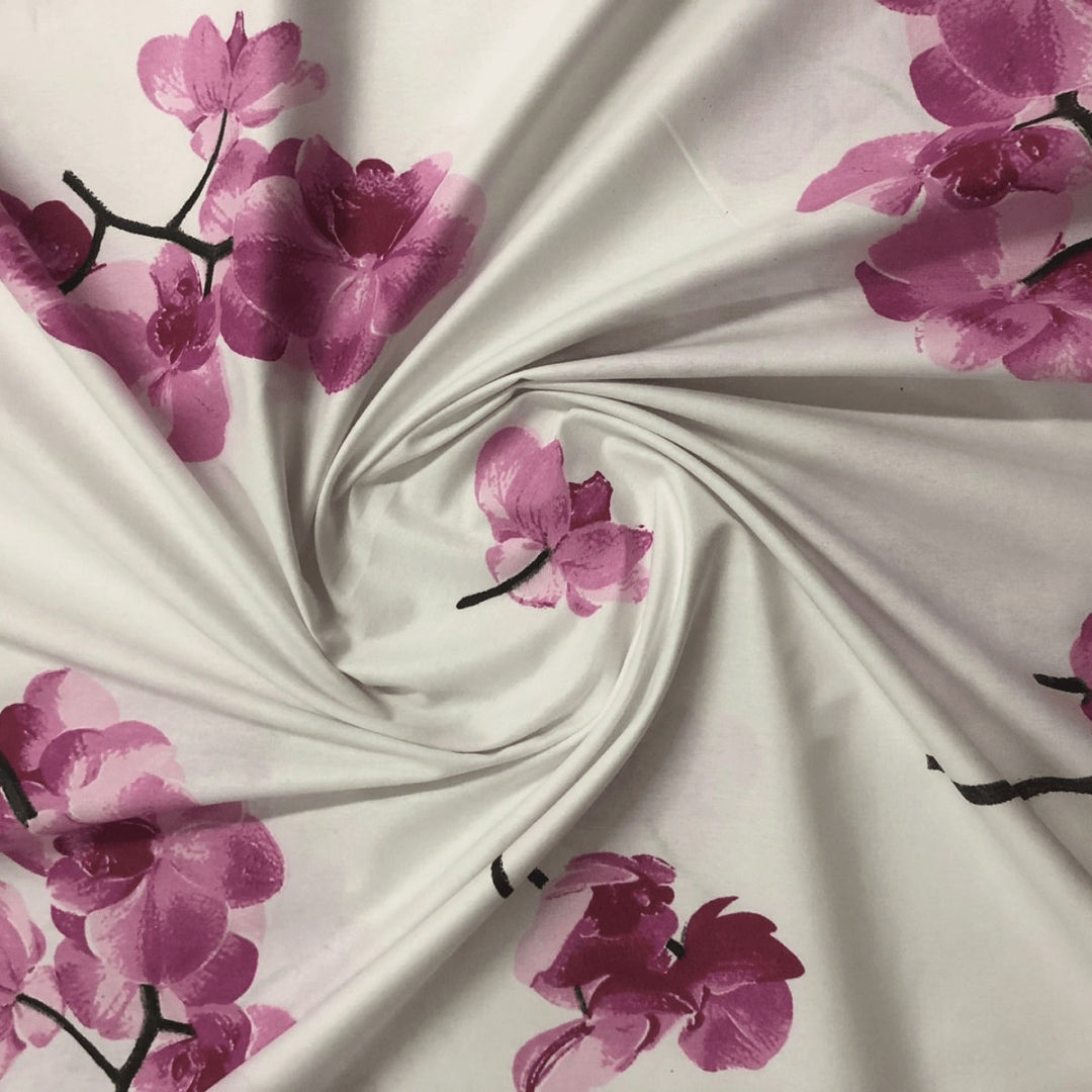 Tecido Percal 200 fios orquídeas 100% algodão - largura 2,50m 