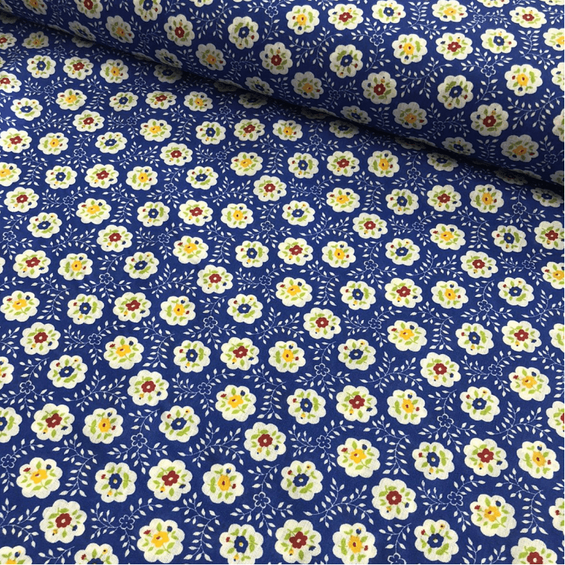 Tecido Textoleen estampado Aplique floral azul