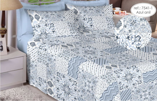Jogo de cama casal premium 150 fios 100% algodão Azul Anil 7541-1 - Estamparia