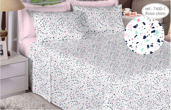 Jogo de cama king premium 180 fios 100% algodão rosa claro 7450-1 - Estamparia