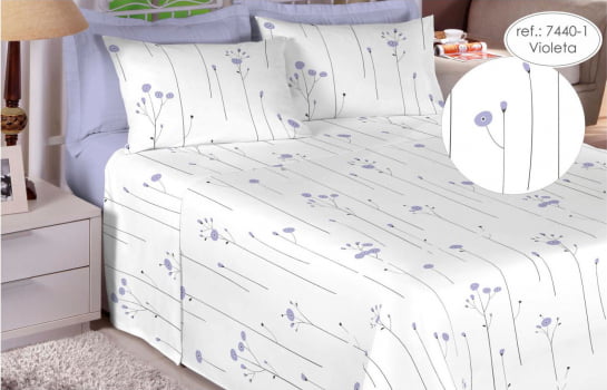 Jogo de cama queen premium 200 fios 100% algodão violeta 7440-1 - Estamparia