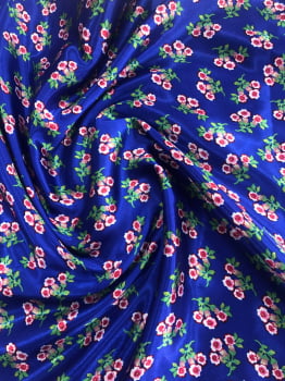 tecido cetim charmousse estampado floral pequeno fundo azul