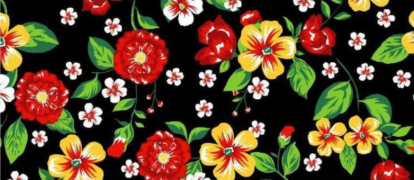 Tecido chitão 100% algodão estampado floral amarelo e rosas vermelha