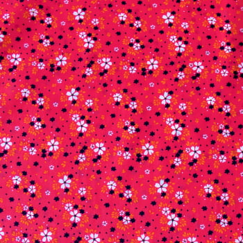 Tecido Tricoline estampado Floral branco fundo pink