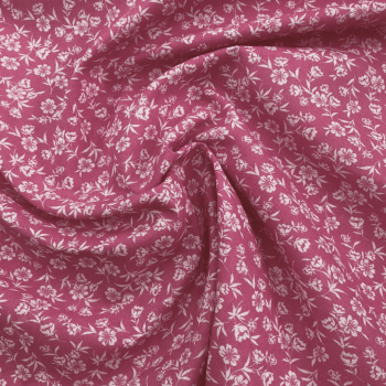 Tecido Textoleen estampado Floral branco fundo rosa