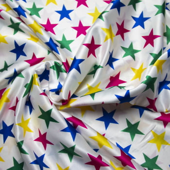 tecido cetim estampado Estrelas coloridas