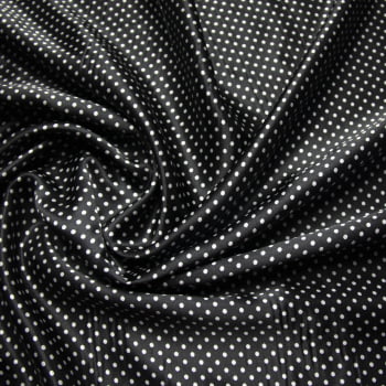 tecido cetim estampado Poá mini branco fundo preto