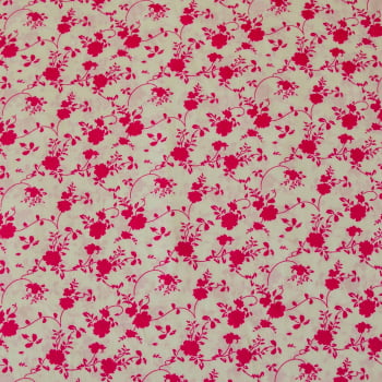 Tecido Tricoline estampado Floral Pink fundo creme
