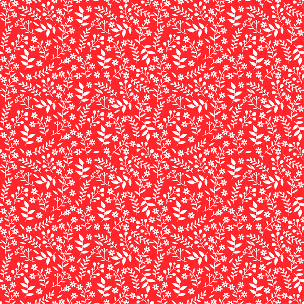 Tecido Tricoline estampado Floral ramificado branco fundo vermelho