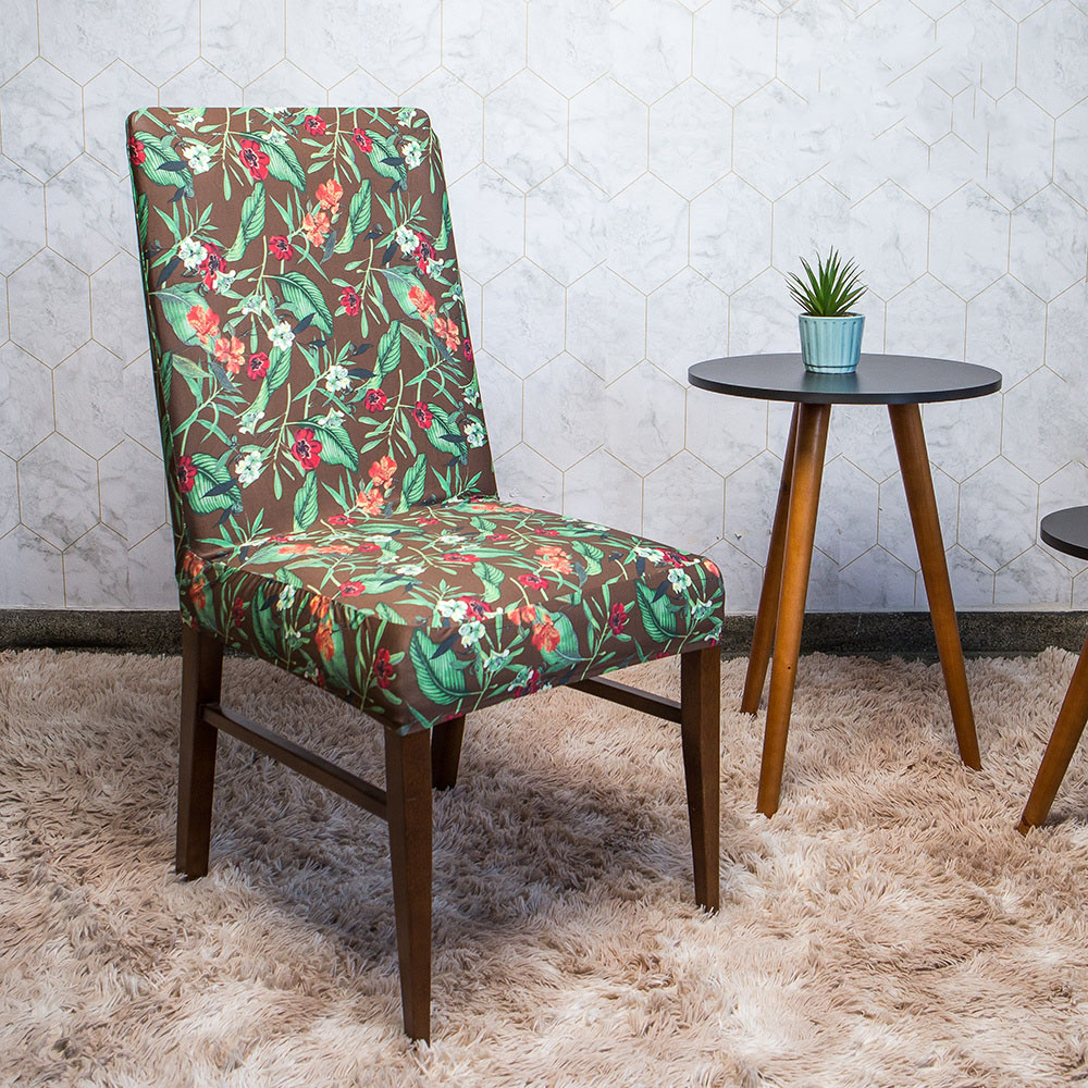 Capa para cadeira malha estampada floral marrom - adomes